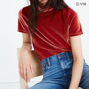 Madewell Velvet Mockneck Tee in Burnished Rust‎ Women’s Size Large